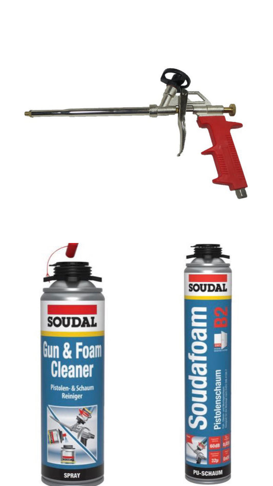SOUDAL Sparset: Schaumpistole + 12 x 750 ml Pistolenschaum + 500 ml Reiniger