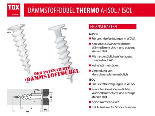 Original Tox Dammstoffdübel A-Isol oder Isol für WDVS  55 85 Auswahl